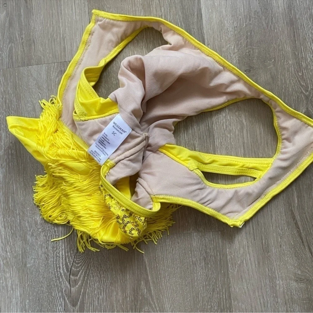 WEISSMAN Dance Costume yellow Fringe flapper GOOD TO BE ALIVE 11109 LC child
